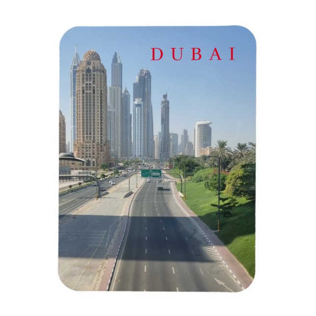 Calle de Dubái y edificios con imán de nevera (Vertical)