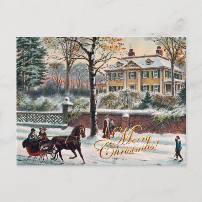 Calle de invierno vintage Feliz Navidad (Anverso)
