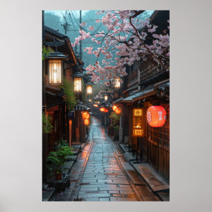 Calle de Kyoto al Crepúsculo – Arte Japonés de Lin