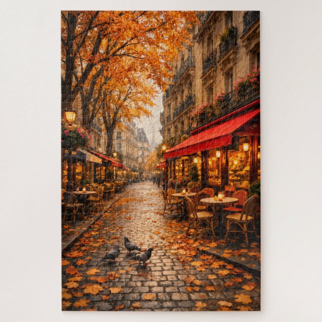 Calle del Café de Otoño en París – Rompecabezas Cá (Vertical)
