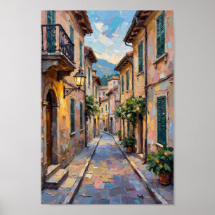 Calle empedrada vintage arte europeo