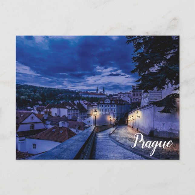 Calle nocturna en la postal de Praga (Anverso)