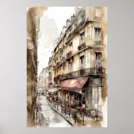 Calles de París acuarela Poster arte