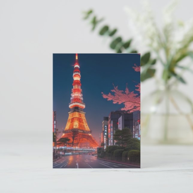 Calles de Tokio en postal nocturno (Anverso de pie)