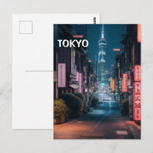 Calles de Tokio en postal nocturno