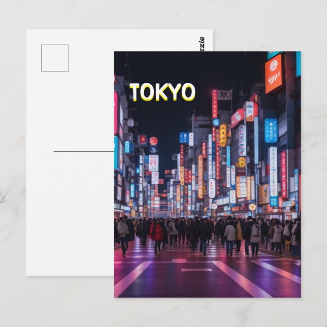 Calles de Tokio en postal nocturno (Anverso / Reverso)