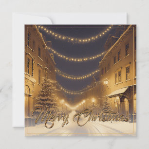 Calles navideñas cubiertas de nieve en el centro d