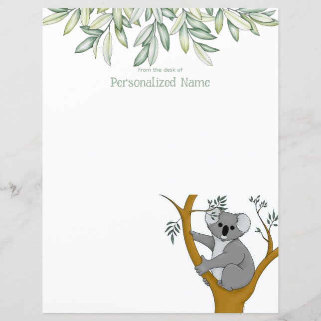 Callie Koala Eucalyptus Hoja De Papel Sin Líneas (Anverso)
