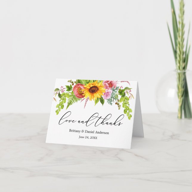 Calligrafía Amor Gracias Nota Floral Girasol (Anverso)