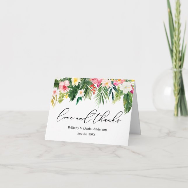 Calligrafía Amor Gracias Nota Floral Rosa Tropical (Anverso)