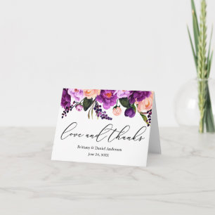 Calligrafía Amor Gracias Púrpura Floral Nota
