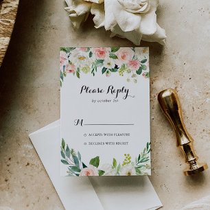 Calligrafía de follaje verde floral simple RSVP