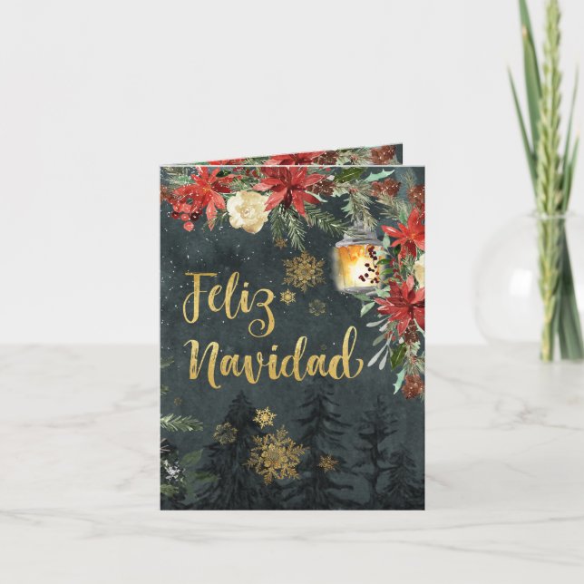 Calligrafía dorada Woodland Forest Navidad Español (Anverso)