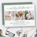 Calligrafía Feliz Navidad Sabor Verde 3 Foto<br><div class="desc">Moderna caligrafía de moda guión 3 Collage de fotos de la familia de la foto tarjeta navideña - Sage Green</div>