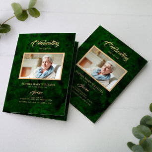 Calligrafía Funeral Verde y Oro Programa conmemor