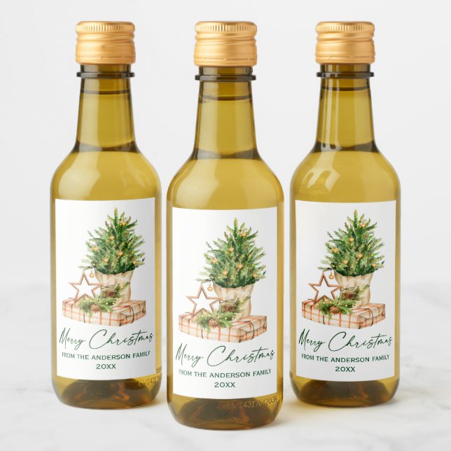 Calligrafía Tinta verde acuarela Árbol de Navidad (Botellas)