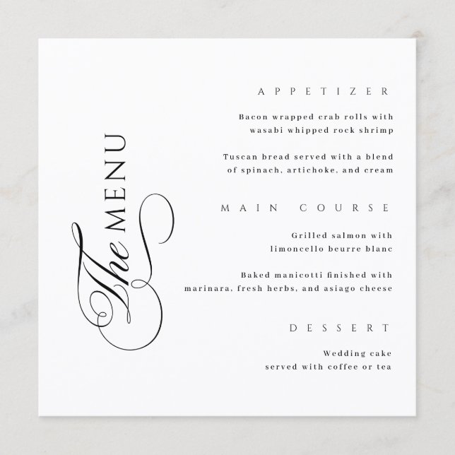 Calligraphy Elegant Square Wedding Menu (Anverso)