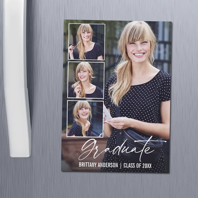 Calligraphy Ink 4 Photos Graduation Magnet Card (Customize to change your personalized text size or text style.)