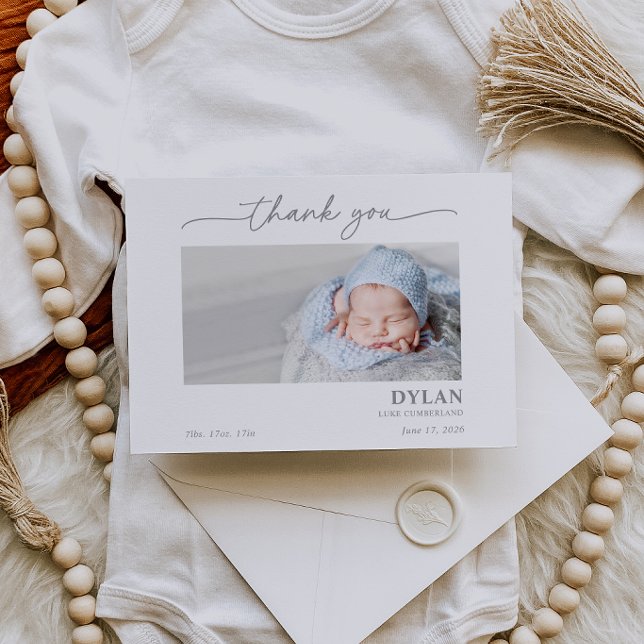 Calligraphy Minimal Baby Photo Thank You Card (Subido por el creador)
