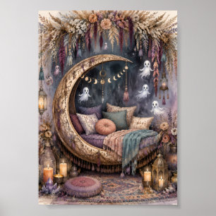 Cama acogedora con luna creciente Whimsigoth Arte