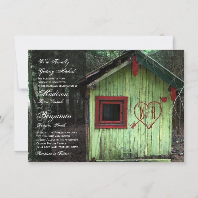 Cama de amor Iniciales Invitación a la boda del co (Anverso)