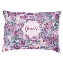 Cama de perro floral personalizada rosas morados