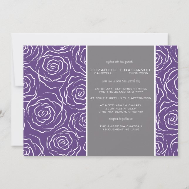 Cama de Rosas Invitación a la boda - ciruela (Anverso)