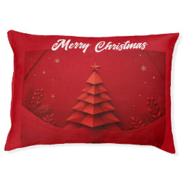 Cama Para Mascotas Árbol de Navidad de Papel Fondo Rojo