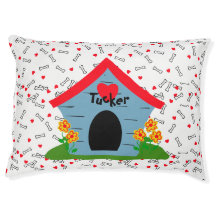 Casa de perro azul corazón rojo huesos blancos per