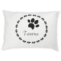 Cama para mascotas con logotipo circular de huella