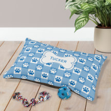 Estampado de cuadros azules con huellas de patas y