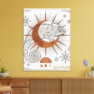 Camaleón Boho Sol y Estrellas Arte Reptil