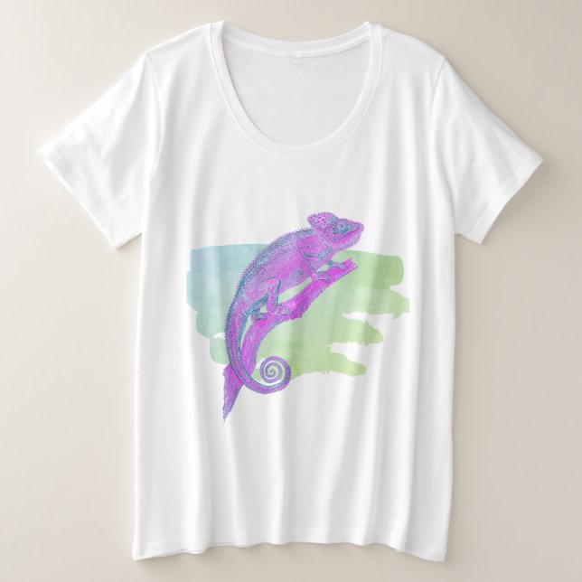 Camaleón colorido sobre camiseta verde (Anverso del diseño)