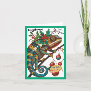 Camaleón de tarjeta plana de vacaciones de Navidad