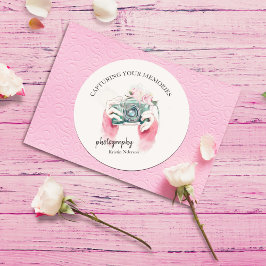 Cámara acuarela con Pegatina redondo clásico rosa