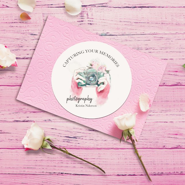 Cámara acuarela con Pegatina redondo clásico rosa (Subido por el creador)