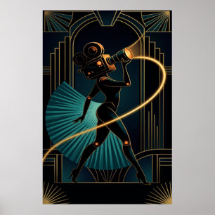 Cámara de mujer silueta dorada arte surrealista de