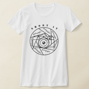 cámara fotográfica camiseta en blanco y negro