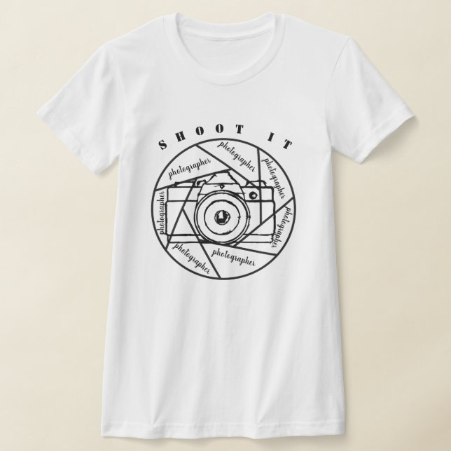 cámara fotográfica camiseta en blanco y negro (Distribución)