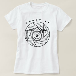 cámara fotográfica camiseta en blanco y negro