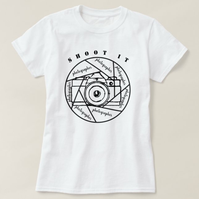 cámara fotográfica camiseta en blanco y negro (Diseño del anverso)