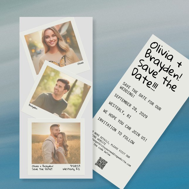 Cámara retro instantánea 3 Foto QR Guardar fecha (Instant Photo Save the Date. 3 photos. All the details but super simple)