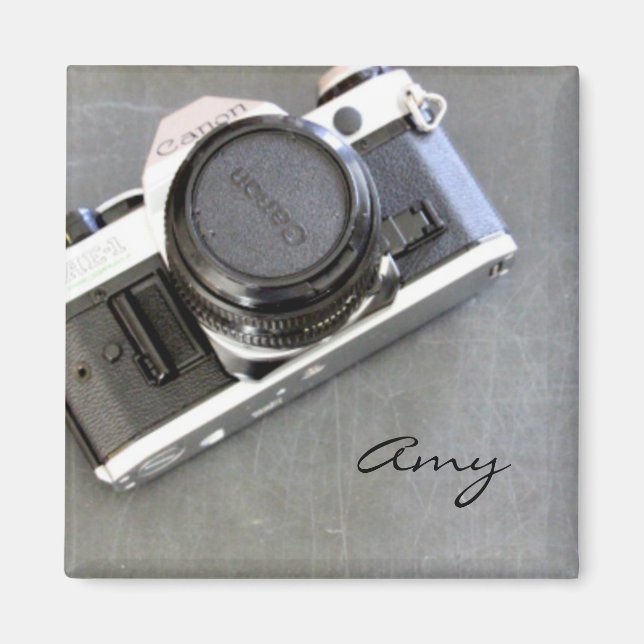 Cámara vintage en el imán cuadrado de Chalkboard (Frente)