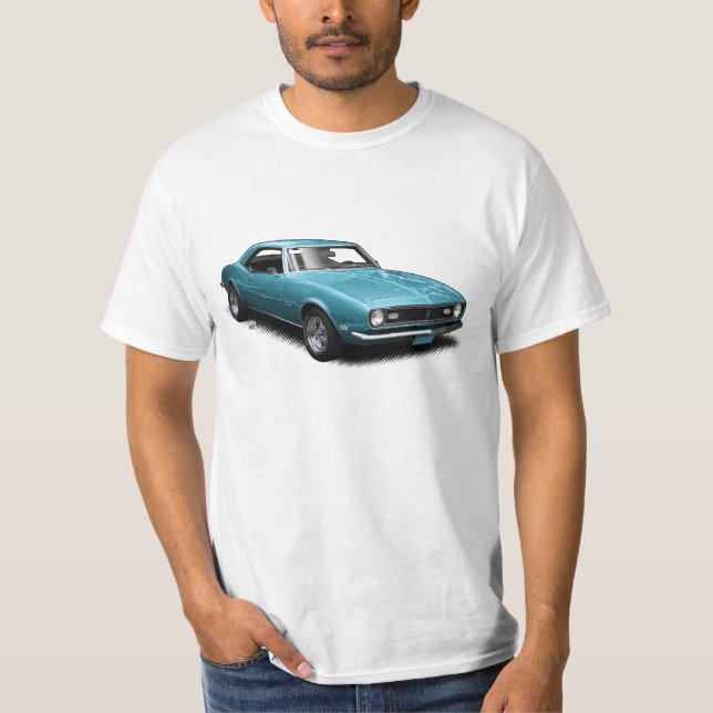 Camaro azul estupendo en la camiseta blanca (Anverso)
