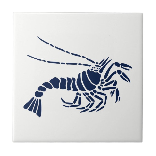 Camarón azul en la baldosa cerámica blanca (Frente)
