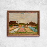 Camas De Flor Van Gogh En Arte Antiguo Holandés<br><div class="desc">Poster de Vincent Van Gogh,  Flores en Holanda,  1883. Antigua y famosa pintura con un granjero y un jardín lleno de tulipanes coloridos,  casas en tonos suaves y un estilo post-impresionista. Licencia CCO,  arte de dominio público. Marco no incluido.</div>