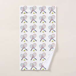 Camas de tenis y pelotas rojas tridimensionales