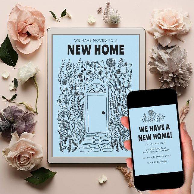 Cambiamos la dirección de la tarjeta digital de la (We Moved Address Change Garden Door Digital eCard Download
Moving Announcement New home Address)