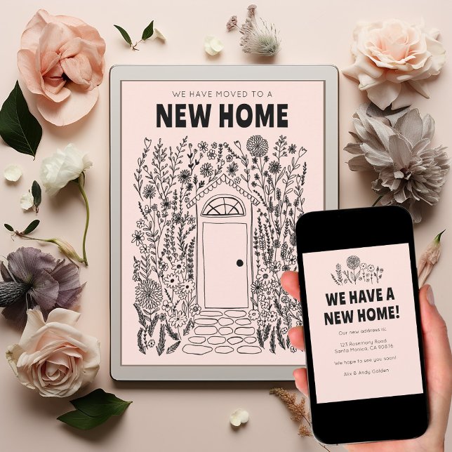 Cambiamos la dirección de la tarjeta digital de la (We Moved Address Change Garden Door Digital Card
New Home Address Moving Announcement Download)