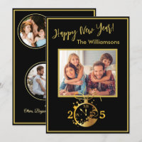 Cambiar año Feliz Año Nuevo 4 tarjeta de reloj de